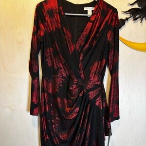 London Times Black and Red Long Sleeve Dress